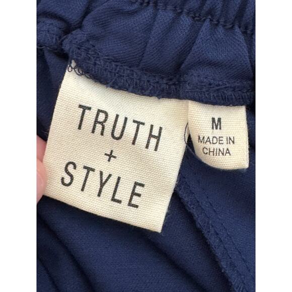 Truth + Style Regular Flounced Stretch Woven Pants Navy Medium NWOT Ruffle - Picture 6 of 12